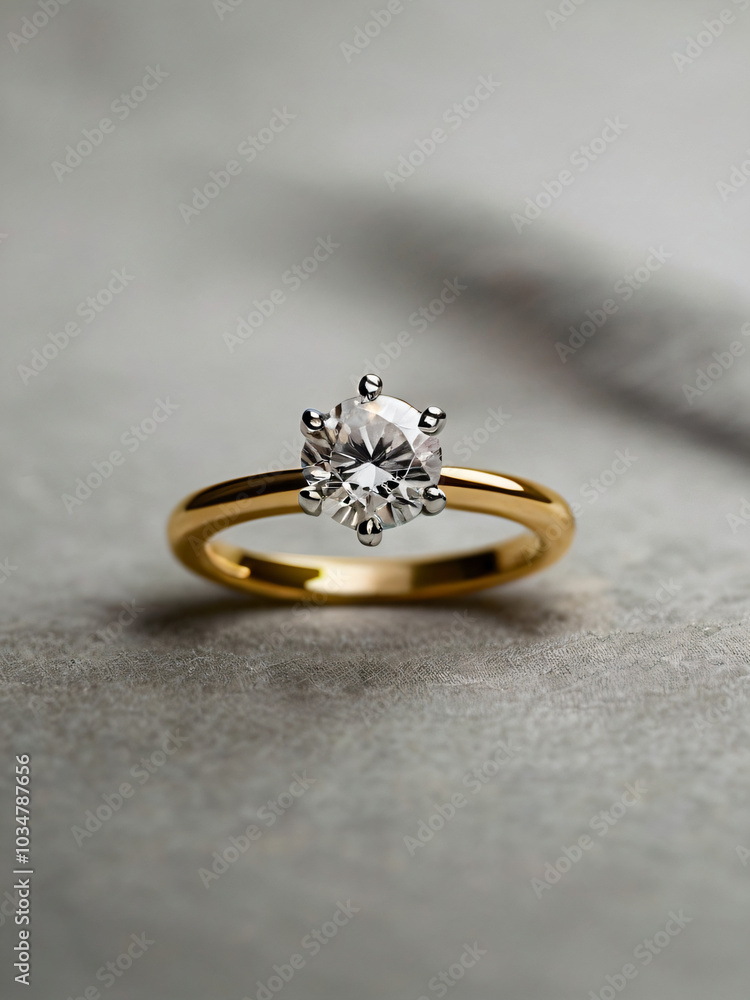 An elegant diamond engagement ring with a prominent solitaire, set on a slender gold band. An elegant diamond engagement ring with a prominent solitaire, set on a slender gold band.