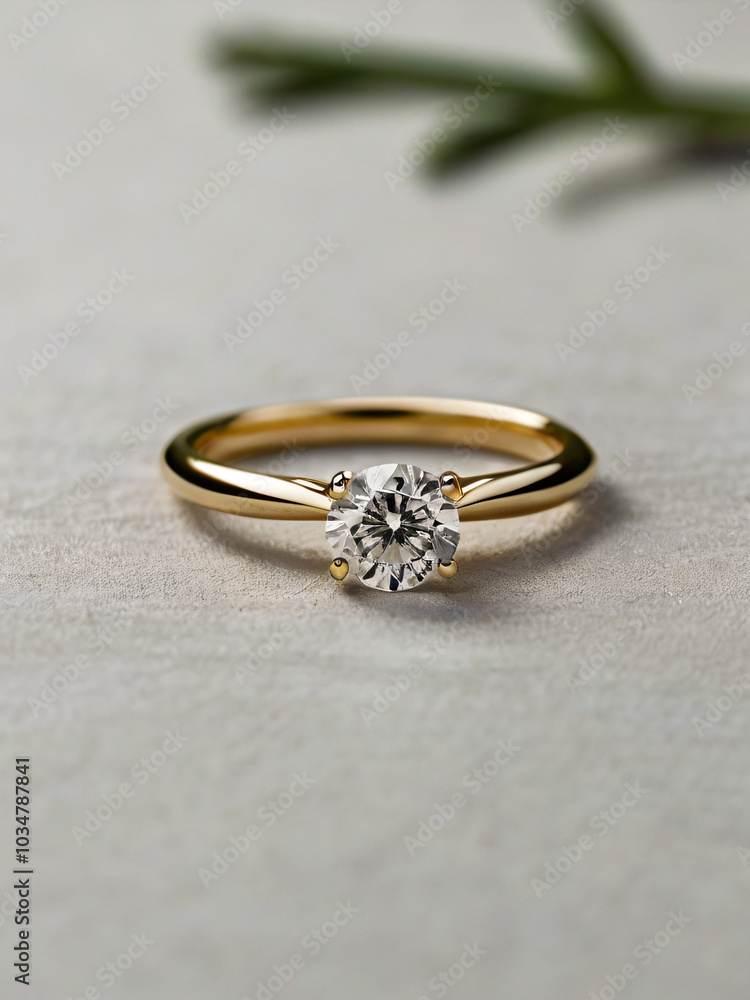 An elegant diamond engagement ring with a prominent solitaire, set on a slender gold band. An elegant diamond engagement ring with a prominent solitaire, set on a slender gold band.