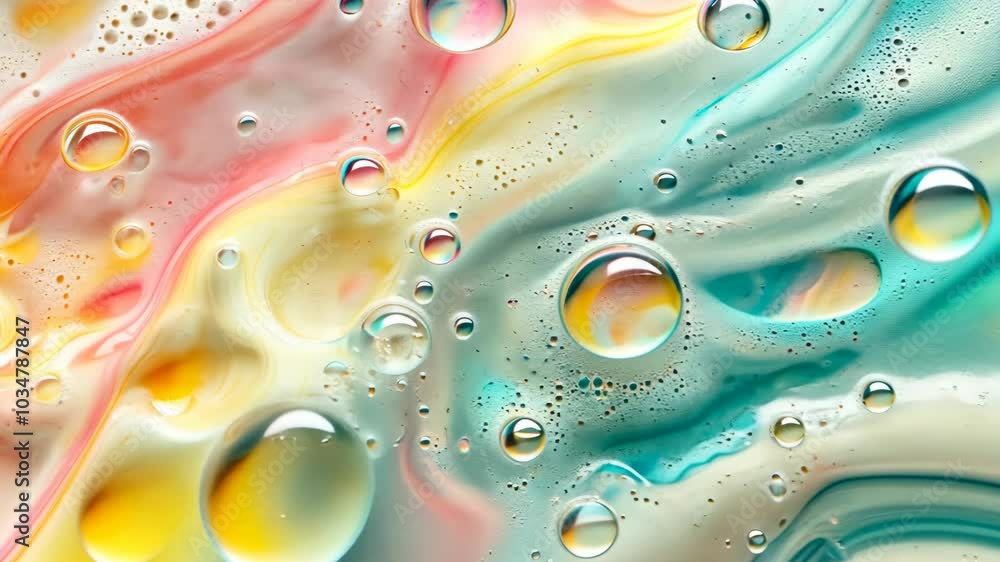 A close-up photo of oil bubbles in water, creating a colorful, abstract design A close-up photo of oil bubbles in water, creating a colorful, abstract design
