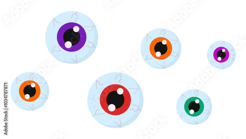 Flat icon of eyeball with bloody veins and capillaries isolated on white background.
