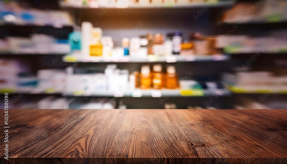 Pharmacy brown wood table counter with medicines healthcare product arranged on shelves in drugstore blurred defocused background, Pharmacy wallpaper, Pharmacy background Pharmacy brown wood table counter with medicines healthcare product arranged on shelves in drugstore blurred defocused background, Pharmacy wallpaper, Pharmacy background