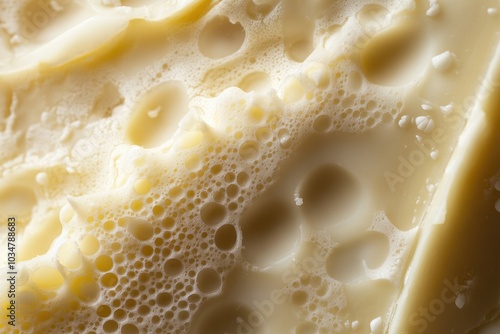 Close-up of Swiss Cheese with Large and Small Holes