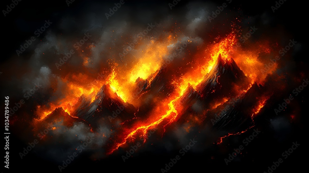 Volcanic Eruption with Cascading Lava and Swirling Smoke Volcanic Eruption with Cascading Lava and Swirling Smoke