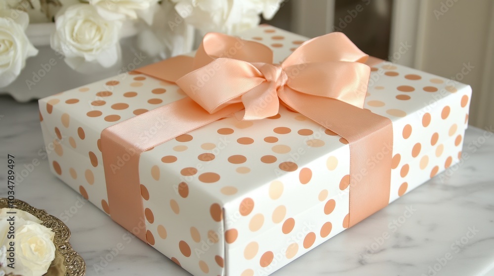 Elegant Gift Box with Polka Dots and Ribbon Elegant Gift Box with Polka Dots and Ribbon