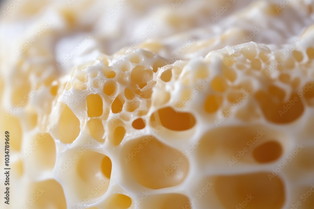Close-up of a Creamy, Holey Cheese Texture Close-up of a Creamy, Holey Cheese Texture