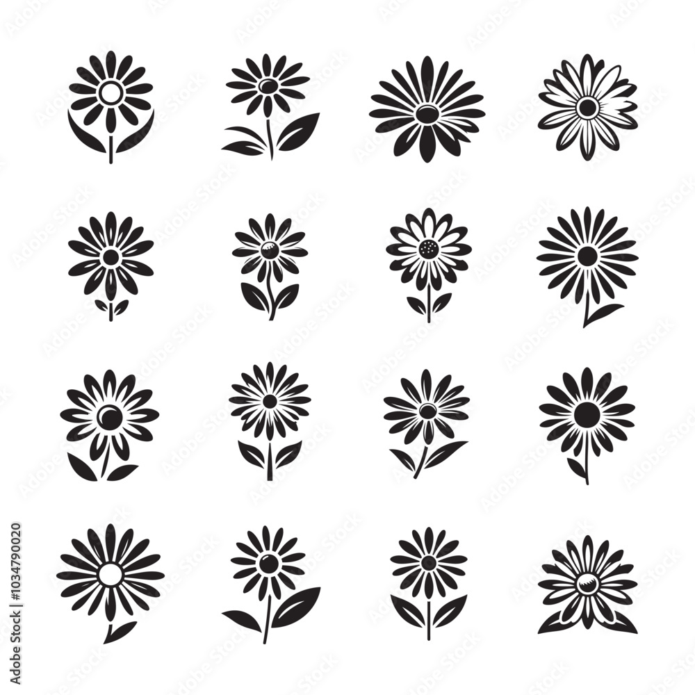 Daisy Flower Silhouette Vector Icon Collection for Graphic Design Daisy Flower Silhouette Vector Icon Collection for Graphic Design