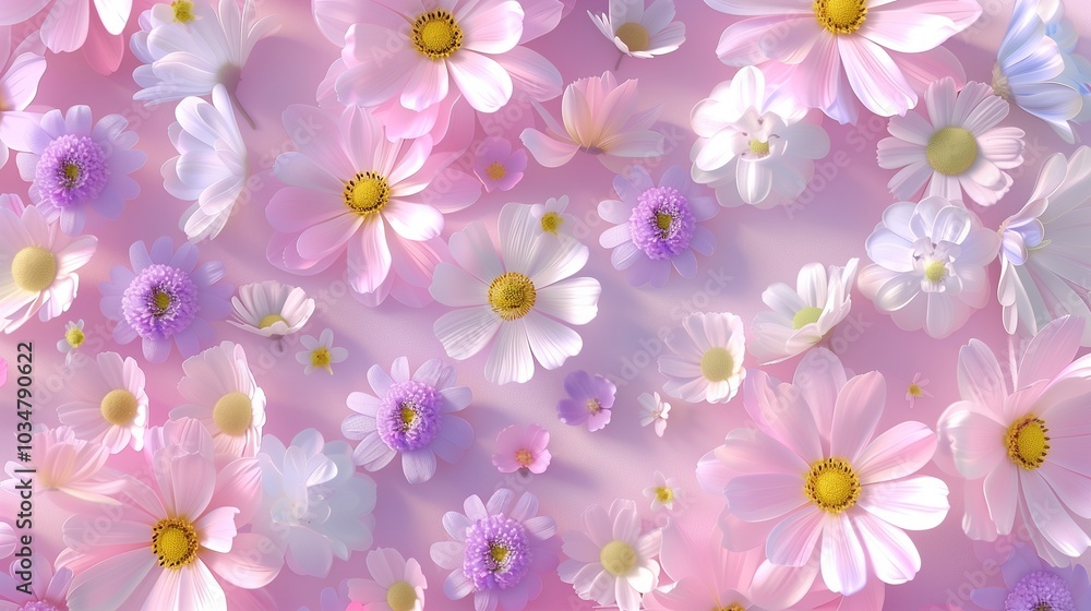 Chamomile and other purple flower botanical spring flower pattern background Chamomile and other purple flower botanical spring flower pattern background
