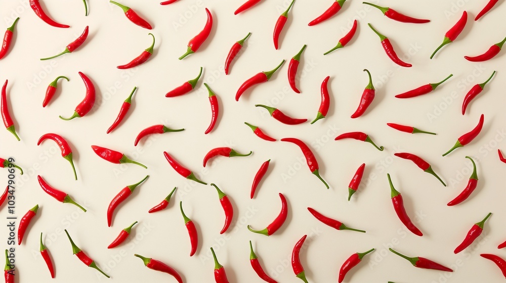 Red chilli vegetable organic farm seamless pattern in space on dark white background Red chilli vegetable organic farm seamless pattern in space on dark white background