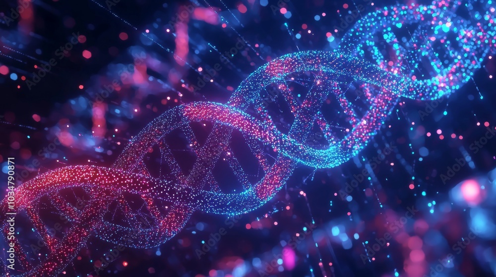 A futuristic representation of a human genome map, with glowing data points, chromosomes, and digital connections, symbolizing genetic research and bioinformatics A futuristic representation of a human genome map, with glowing data points, chromosomes, and digital connections, symbolizing genetic research and bioinformatics