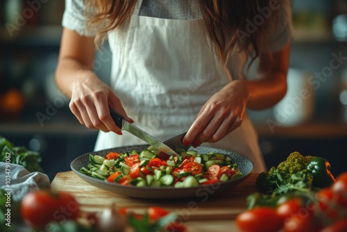 Young housewife making dinner in the kitchen