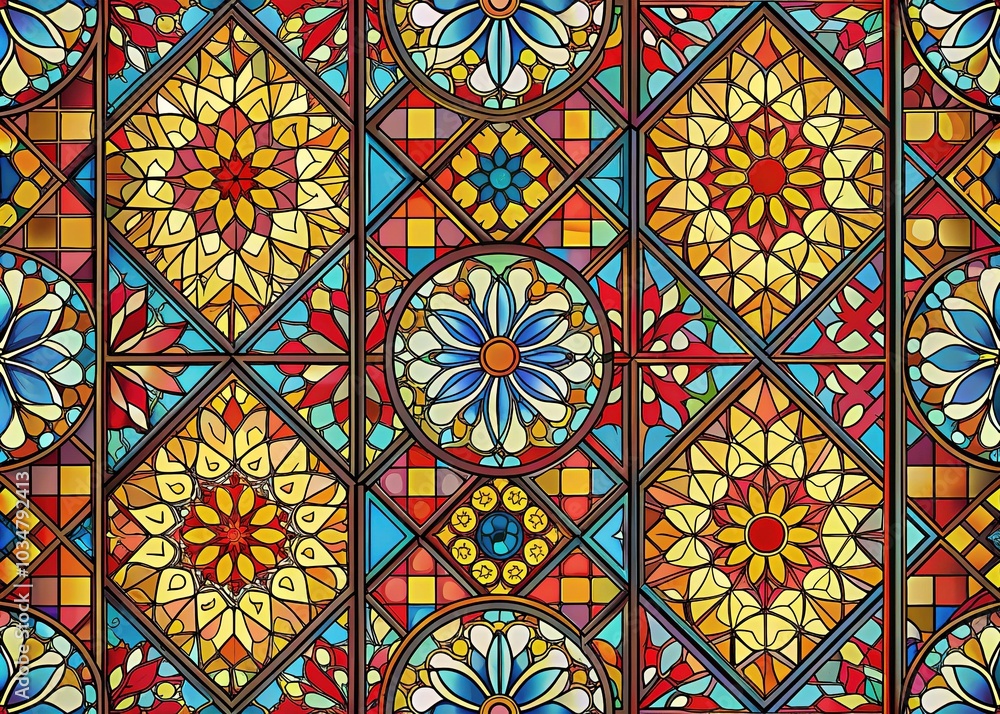 Stained Glass Seamless Pattern: Intricate Geometric Designs for Windows and Walls Stained Glass Seamless Pattern: Intricate Geometric Designs for Windows and Walls