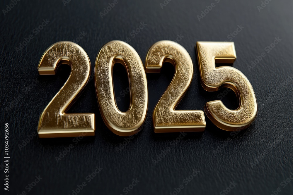 Golden 2025 Numbers on Black Textured Background Golden 2025 Numbers on Black Textured Background