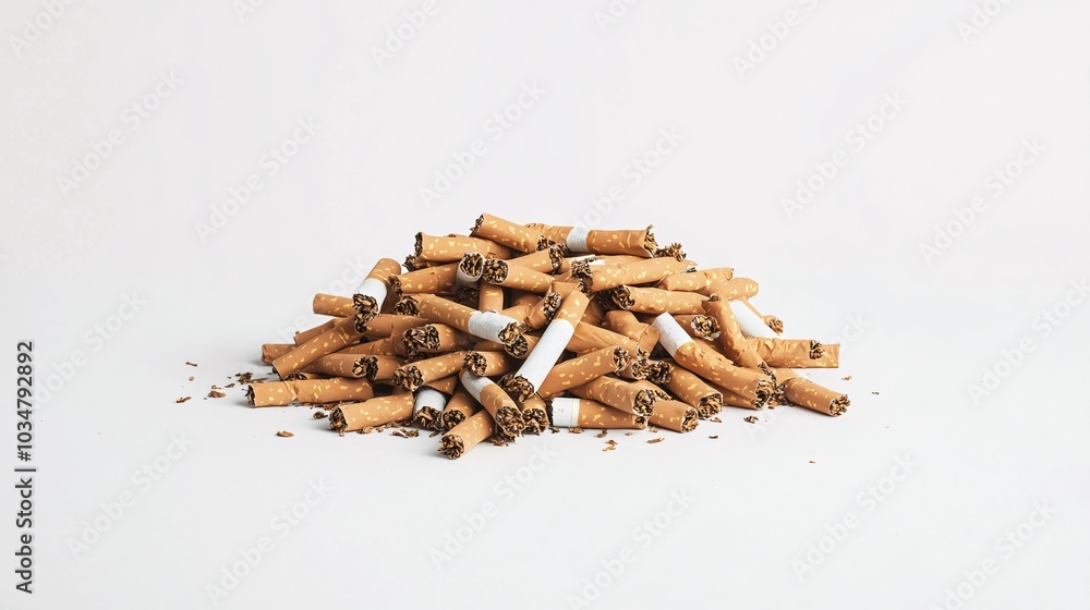 custom made wallpaper toronto digital2408 28.A dense pile of cigarettes forming a messy heap on a clean white background. The stark contrast between the cigarettes and the plain backdrop focuses attention on the overwhelming number of
