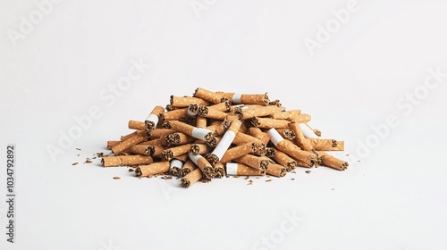 Wallpaper Mural 2408 28.A dense pile of cigarettes forming a messy heap on a clean white background. The stark contrast between the cigarettes and the plain backdrop focuses attention on the overwhelming number of Torontodigital.ca