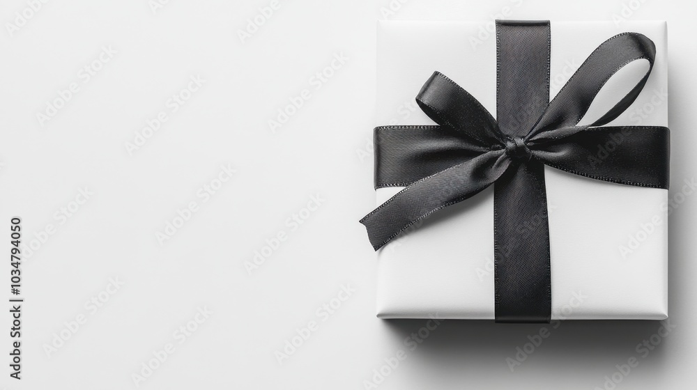 Elegant White Gift Box with Black Ribbon Decoration Elegant White Gift Box with Black Ribbon Decoration