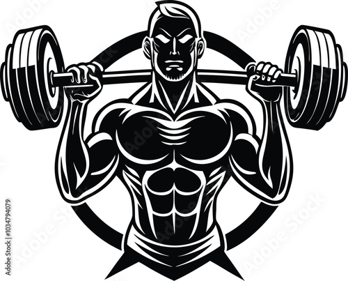 weight lifting muscle man or bodybuilder weightlifting weights in silhouette on white background