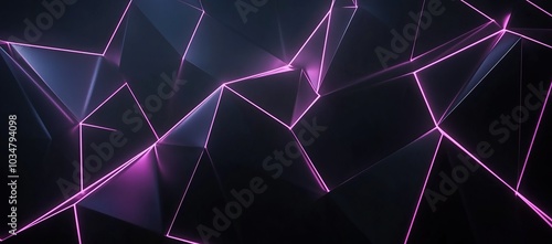 Black background with geometric neon lines, dark abstract polygonal shapes