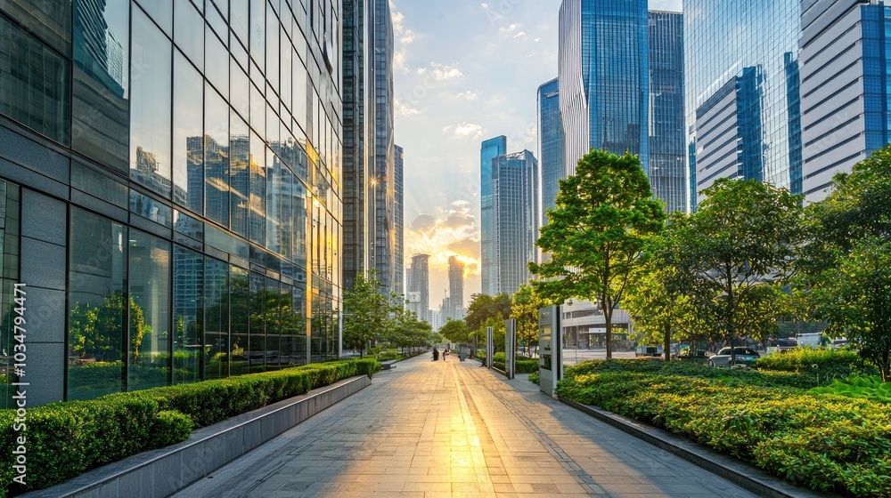 Fototapeta premium A modern business district with high-rise buildings, office towers, and sleek architecture