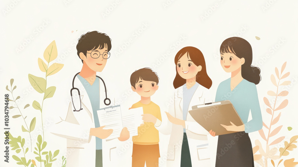 Medical staff and family members talking together Medical staff and family members talking together