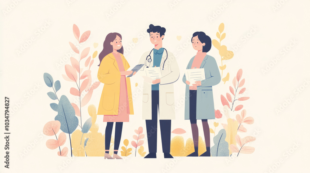Medical staff and family members talking together Medical staff and family members talking together