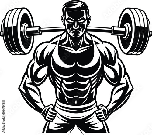 weight lifting muscle man or bodybuilder weightlifting weights in silhouette on white background