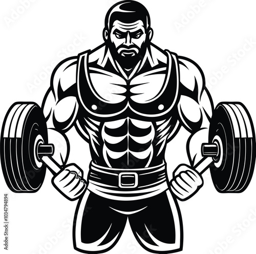 weight lifting muscle man or bodybuilder weightlifting weights in silhouette on white background