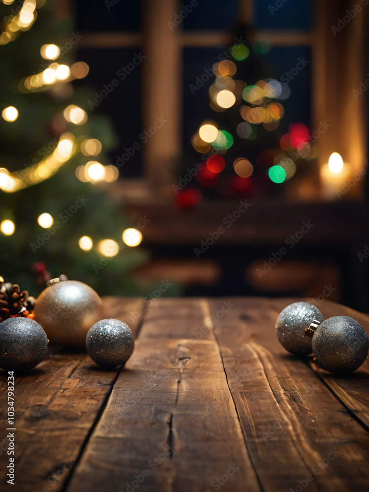 Naklejka premium A beautifully arranged Christmas background with warm, festive lights.