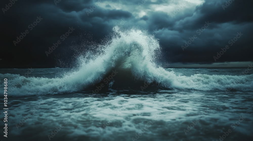 Obraz premium Dark Waves Crashing Under Stormy Sky