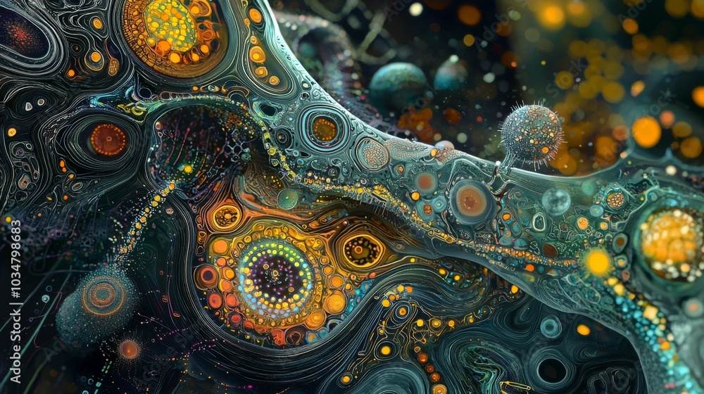 Bio Circuit Fusion : A close up of circuits and biological cells merging into a new form Bio Circuit Fusion : A close up of circuits and biological cells merging into a new form
