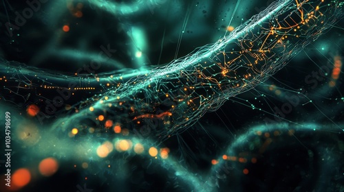 Bio Circuit Fusion : A close up of circuits and biological cells merging into a new form