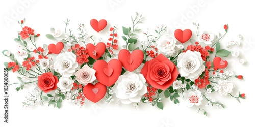 Wallpaper Mural A bouquet of red and white flowers with hearts in the middle. The flowers are arranged in a way that they look like they are hugging each other. Scene is one of love and affection Torontodigital.ca