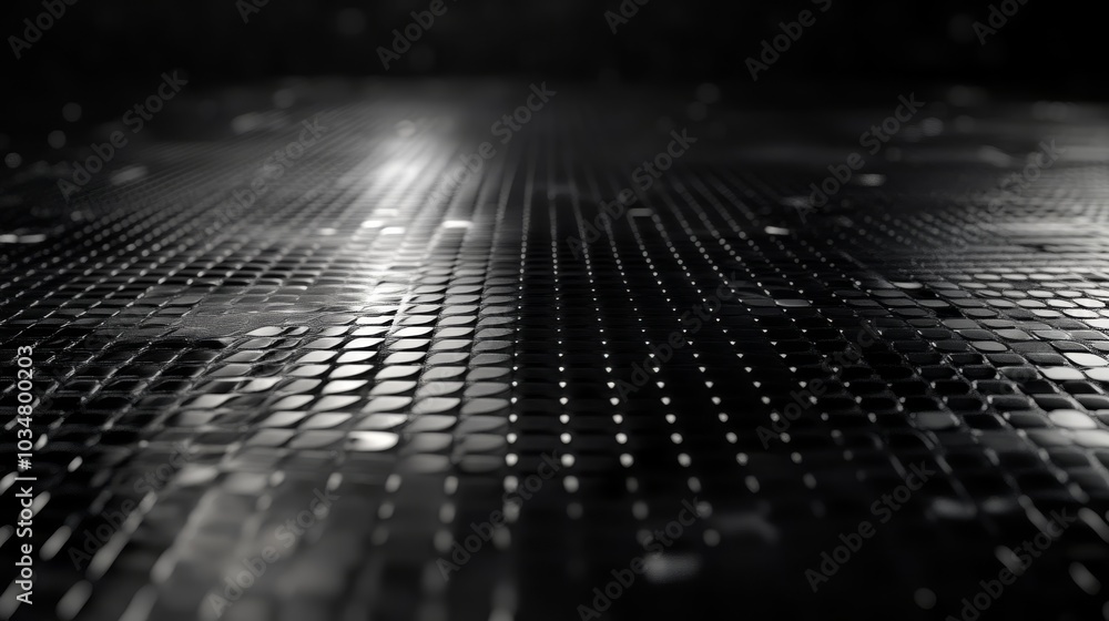 A vast, reflective black surface with intricate A vast, reflective black surface with intricate
