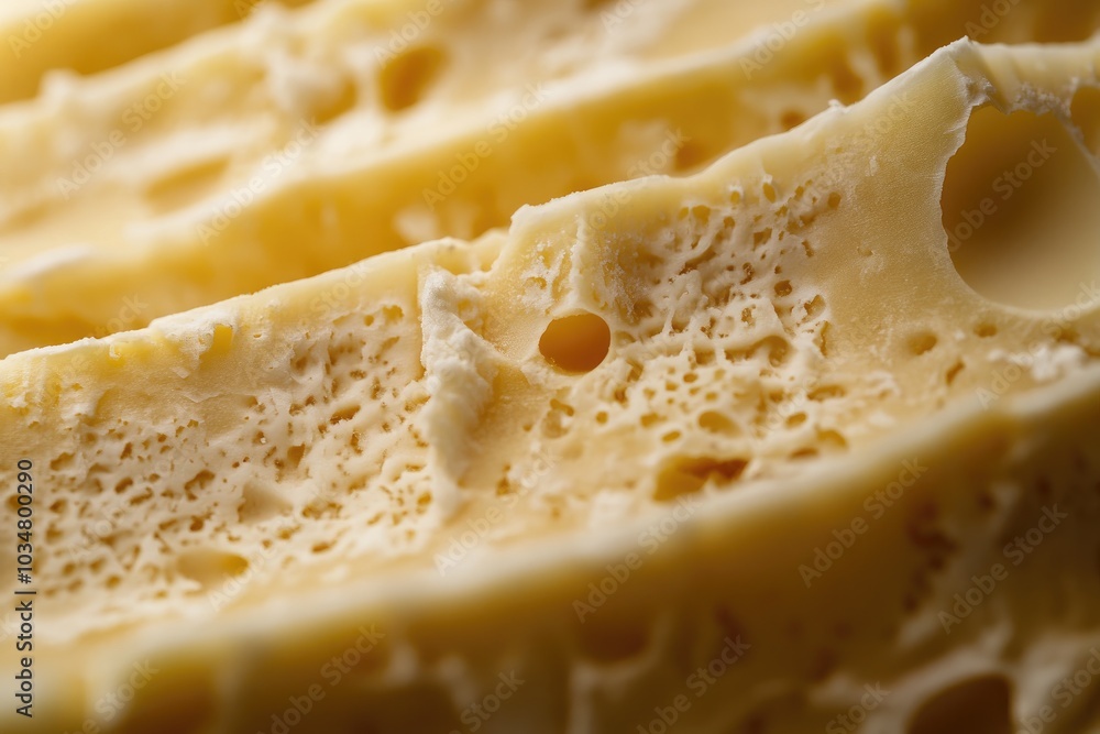 Close-up of a Creamy, Yellow, Holey Cheese Close-up of a Creamy, Yellow, Holey Cheese