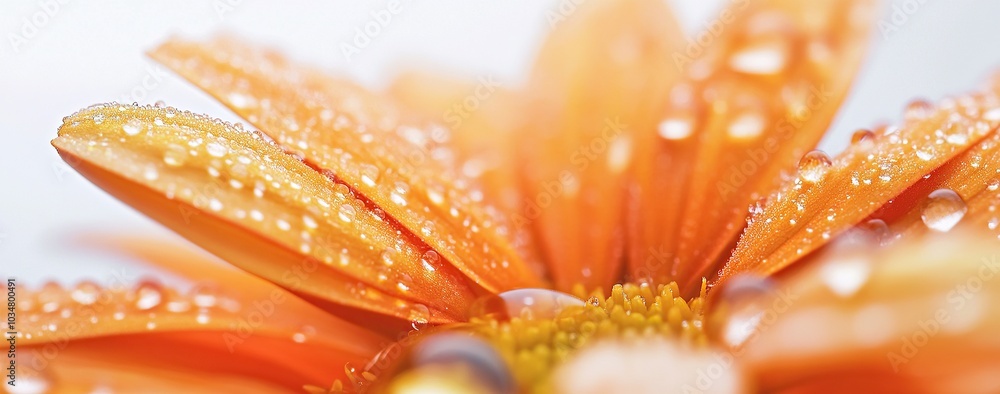 Close-up of a daisy flower with dew drops on the petals Close-up of a daisy flower with dew drops on the petals