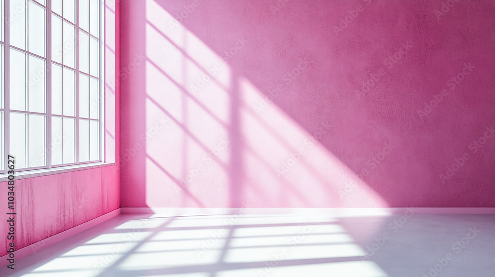 Pink Wall Interior with Window Shadows - Studio Backdrop for Product Presentation and Text Insertion Pink Wall Interior with Window Shadows - Studio Backdrop for Product Presentation and Text Insertion