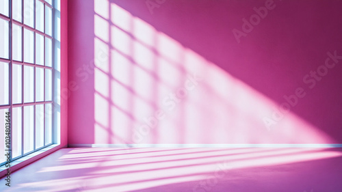 Pink Wall Interior with Window Shadows - Studio Backdrop for Product Presentation and Text Insertion