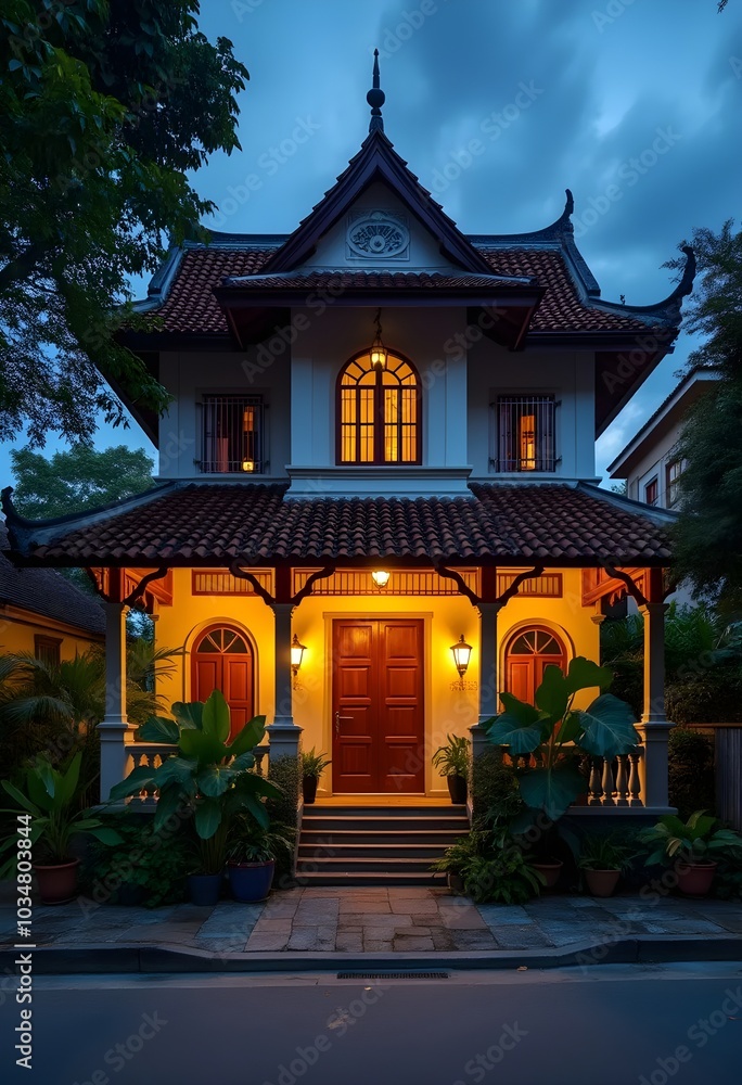traditional building with warm light traditional building with warm light