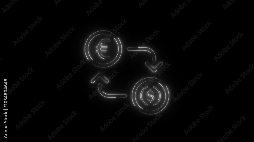 Neon Euro to Dollar Exchange Icon - Currency Conversion Symbol with Blue Glow on Black Background Neon Euro to Dollar Exchange Icon - Currency Conversion Symbol with Blue Glow on Black Background