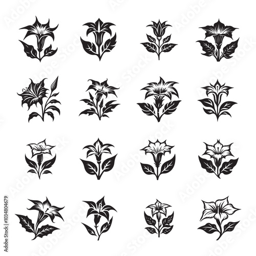 Minimalistic Datura Flower Vector Icon Set