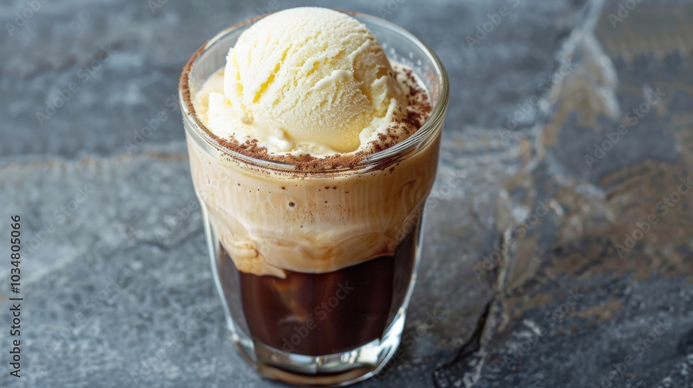 Luxurious Coffee Delight: Dark Brew with Creamy Vanilla Ice Cream Luxurious Coffee Delight: Dark Brew with Creamy Vanilla Ice Cream