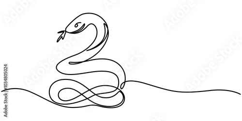 Snake one line continuous. Hand drawn vector art, Snake continuous one line art hand drawing symbol. Poisonous reptile serpent outline, wildlife nature concept, Snake continuous one line art hand draw