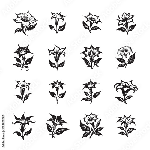 Datura Flower Silhouettes - Vector Icon Collection