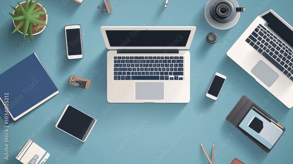 Modern Workspace with Laptops and Accessories Modern Workspace with Laptops and Accessories