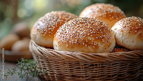 Freshly baked bread on wooden table, healthy snack. generated by AI