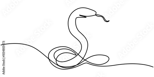 Snake one line continuous. Hand drawn vector art, Snake continuous one line art hand drawing symbol. Poisonous reptile serpent outline, wildlife nature concept, Snake continuous one line art hand draw