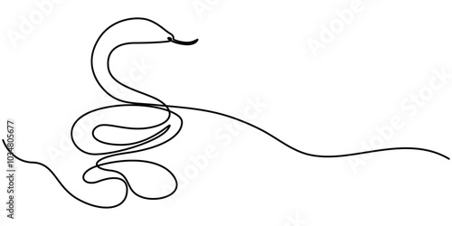 Snake one line continuous. Hand drawn vector art, Snake continuous one line art hand drawing symbol. Poisonous reptile serpent outline, wildlife nature concept, Snake continuous one line art hand draw