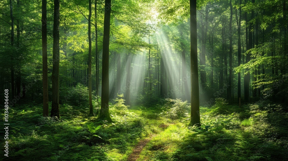 Obraz premium Realistic Vector Painting of Lush Forest Scene