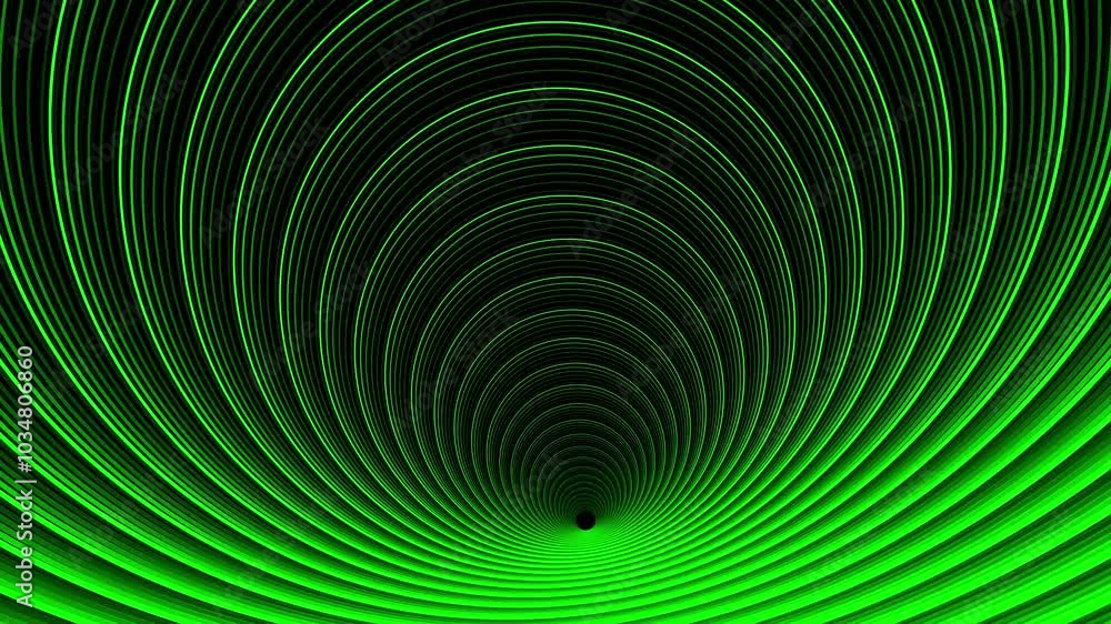 Abstract green circles tunnel animation 4K background, Gradient 3D circle lines looping