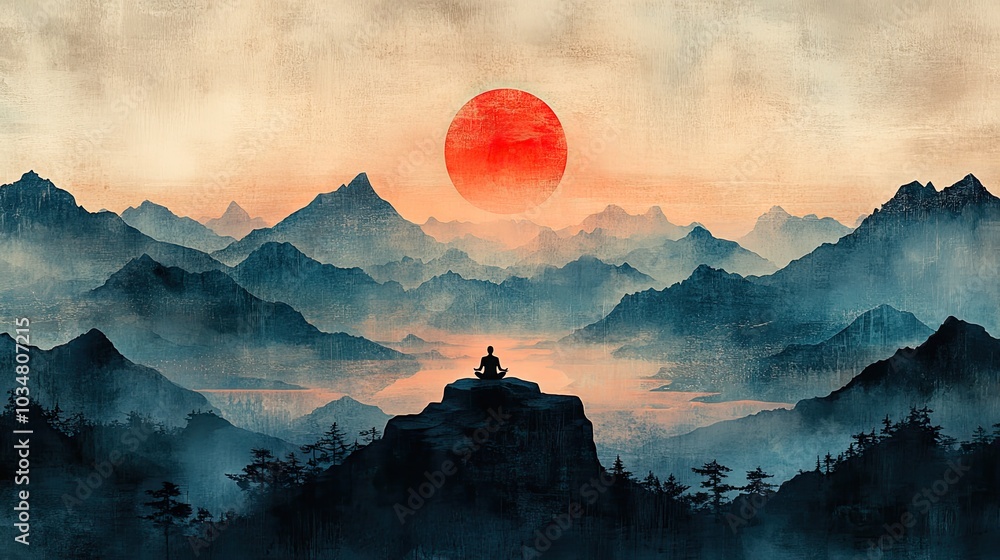 serene guided meditation concept featuring stylized natural texturedof mountain outlines evoking tranquility and mindfulness serene guided meditation concept featuring stylized natural texturedof mountain outlines evoking tranquility and mindfulness