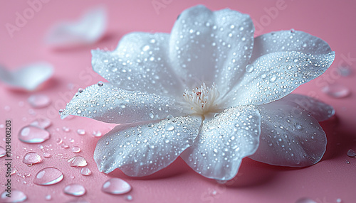 Fresh pink flower petal with dew drops close-up. generated by AI